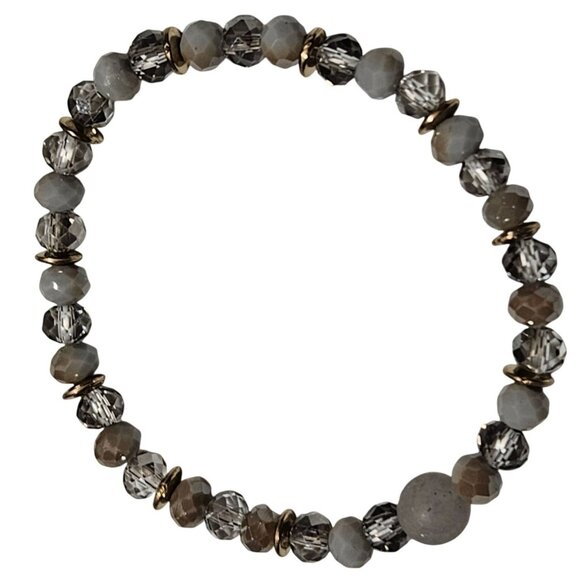 Elegant Faceted Gray Clear Beaded Stretch Bracelet Classic Minimalist Jewelry - Picture 1 of 3
